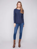 Charlie B. Lace Up Back Detail Lightweight Sweater Style C2170Z-464A - Denim