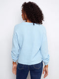 Charlie B. Long Roll Up Sleeve Split Neck Blouse with Front Knot Detail Style C4495C - Bluebell