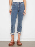 Charlie B. Stretch Crop Denim Pants with Floral Trim at Flare Hem Style C5766 - Medium Blue