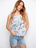 Charlie B. Border Print Sleeveless Blouse Style C4653B - Island