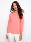 LAST ONE SZ M - Charlie B. 3/4 Sleeve Crew Neck Organic Cotton Tee Style C1293T - Coral