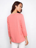 LAST ONE SZ M - Charlie B. 3/4 Sleeve Crew Neck Organic Cotton Tee Style C1293T - Coral