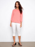 LAST ONE SZ M - Charlie B. 3/4 Sleeve Crew Neck Organic Cotton Tee Style C1293T - Coral