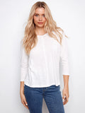 LAST ONE SZ XL - Charlie B. 3/4 Sleeve Crew Neck Organic Cotton Tee Style C1293T - White