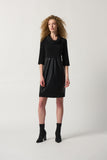 Joseph Ribkoff Faux-Leather and Knit Cocoon Dress Style 233091 - Black