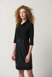 Joseph Ribkoff Faux-Leather and Knit Cocoon Dress Style 233091 - Black