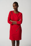 Joseph Ribkoff Scuba Crepe Straight Dress with Zippers Style 234128 - Lipstick Red