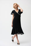 Joseph Ribkoff Silky Knit Wrap Dress With Contrast Trim Style 261013 - Blk/Vanilla