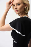 Joseph Ribkoff Silky Knit Wrap Dress With Contrast Trim Style 261013 - Blk/Vanilla