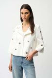 Joseph Ribkoff Foiled Faux Suede Swing Jacket With Grommets Style 261905 - Vanilla