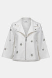 Joseph Ribkoff Foiled Faux Suede Swing Jacket With Grommets Style 261905 - Vanilla