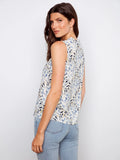 LAST ONE SZ XS - Charlie B. Printed Sleeveless Ruffle Blouse Style C4529RR - Zephyr