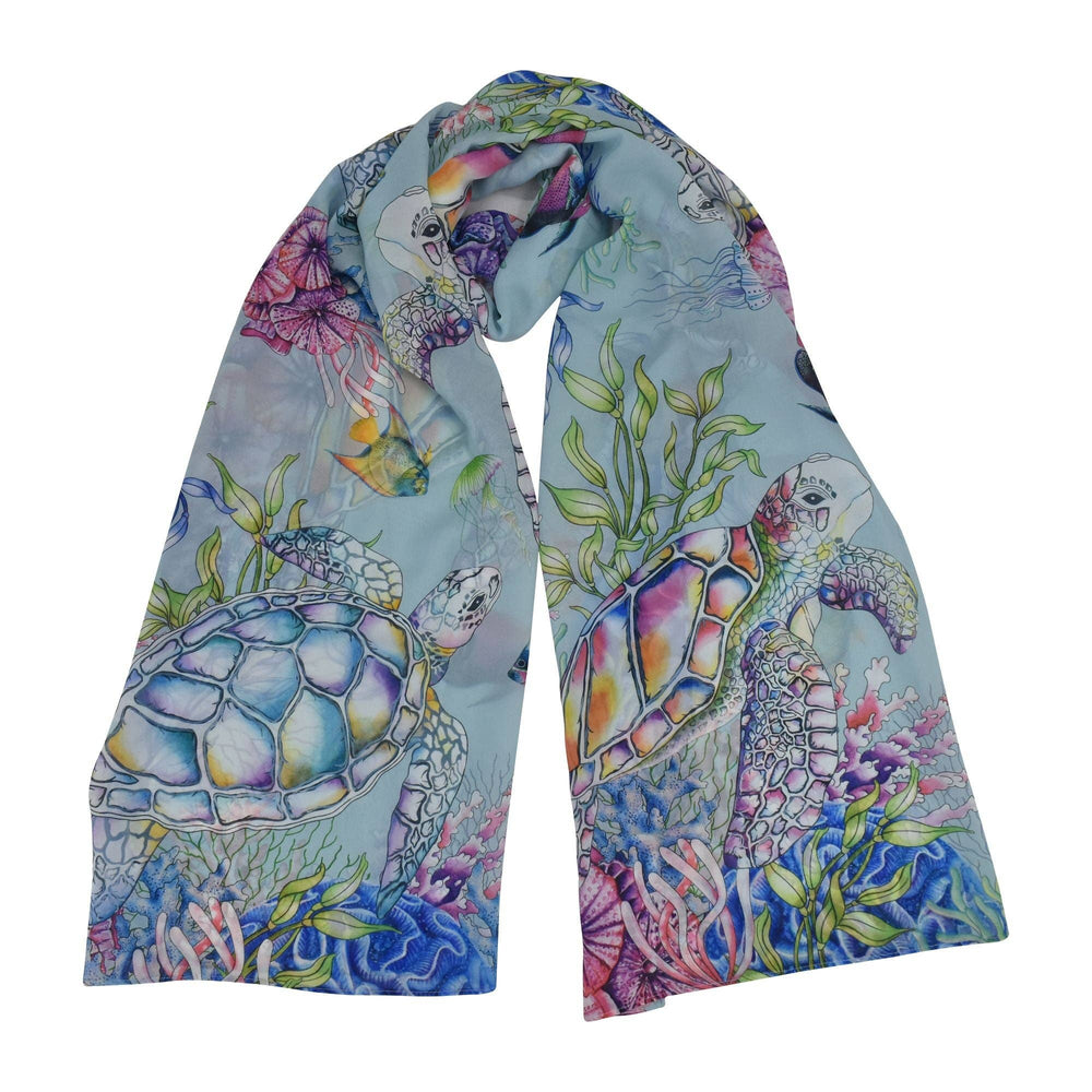 Anuschka Printed Chiffon Scarf - Aquamarine Sea Turtle