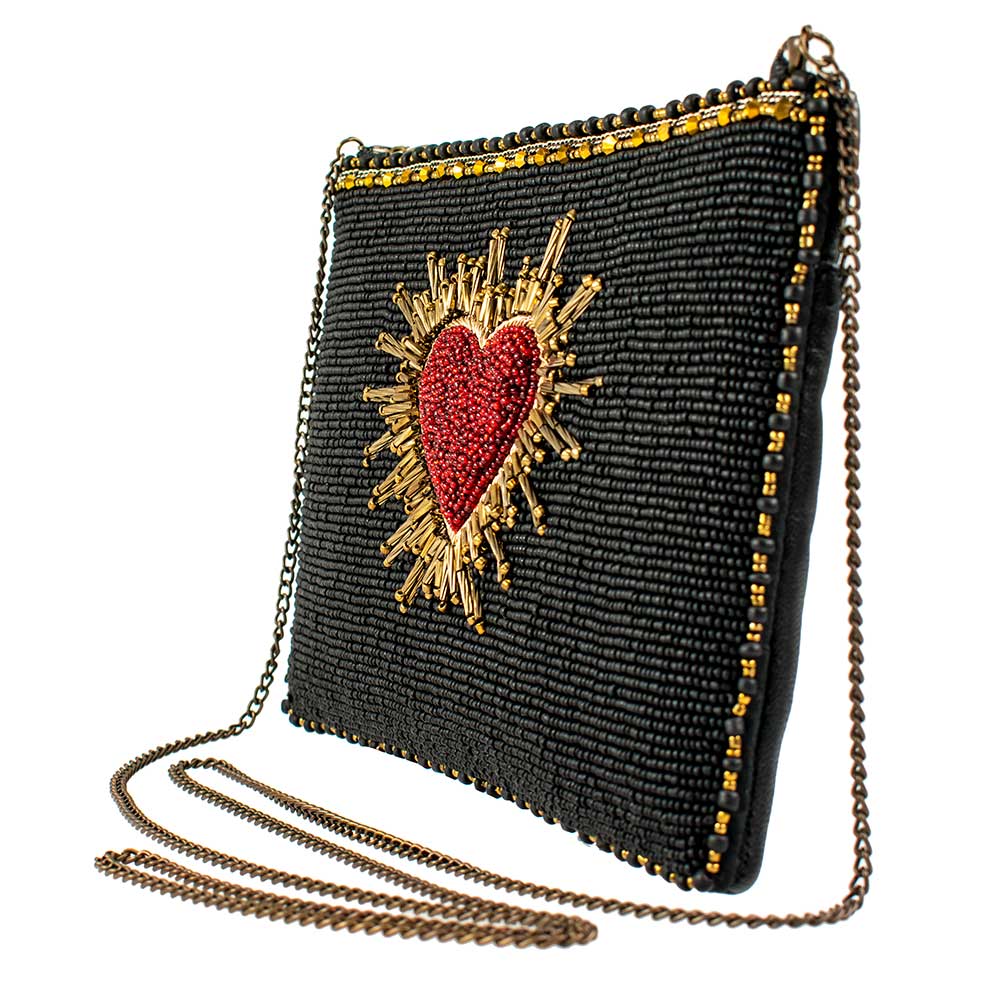 Mary Frances Hand Beaded Genuine Leather Affection Mini Crossbody Handbag