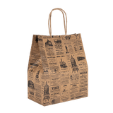 Black Newsprint Kraft Paper Shopping Bags: Black - Newsprint / Case of 100 / Medium