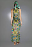 LAST ONES SZ L - NUVULA Luxury U-neck Soft Mustard Illustrations Garden Maxi Dress