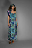 NUVULA Dutchess Satin Art Pattern Blue Floral Slip Ladies Dress