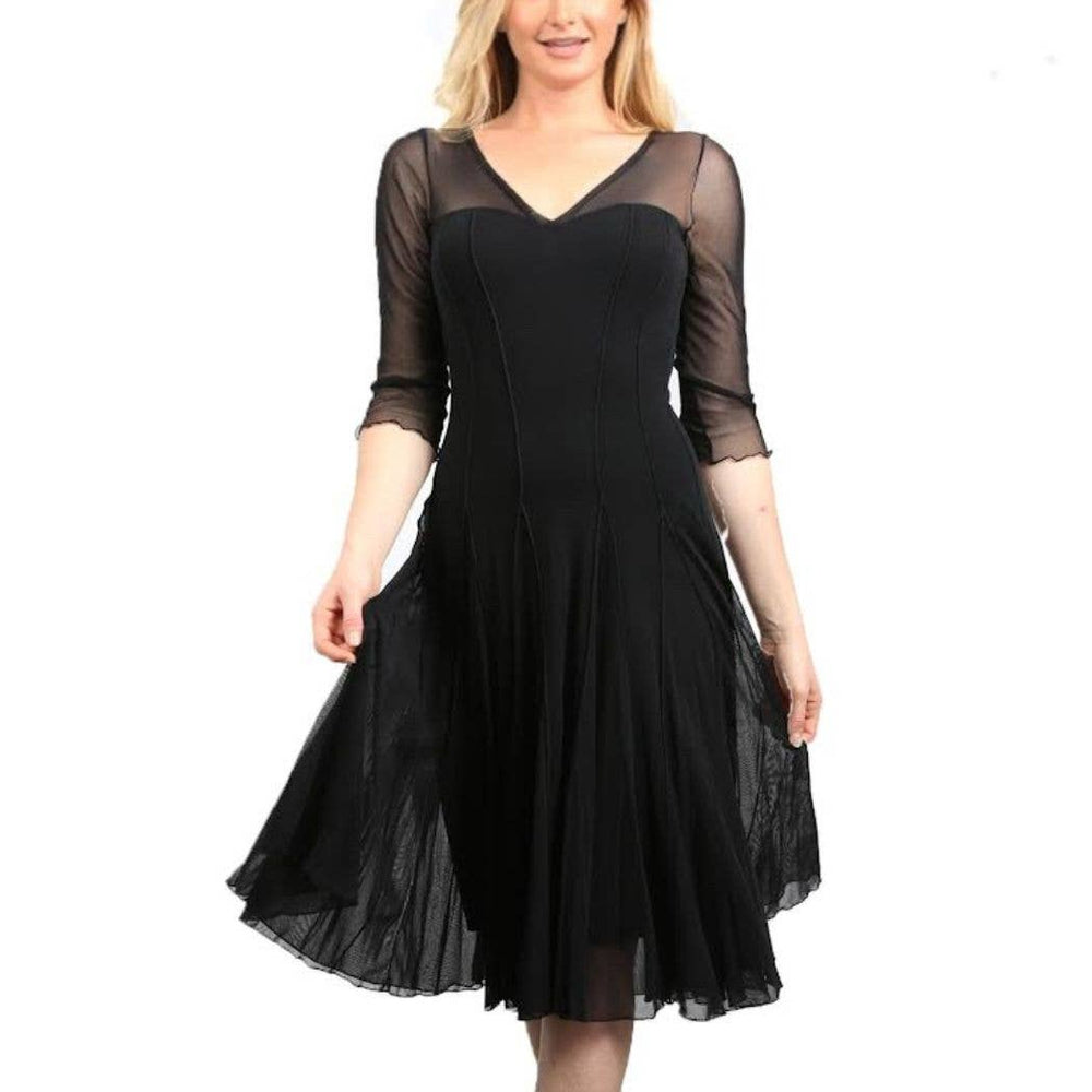 MAXIMA  Fit and Flare 3/4 Sleeves Paneled Dress Black: MD