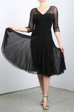 MAXIMA  Fit and Flare 3/4 Sleeves Paneled Dress Black: SM