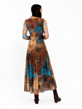 MONET Maxi V-Neckline Long Sleeves Fit N Flare Mesh Dress  : XS