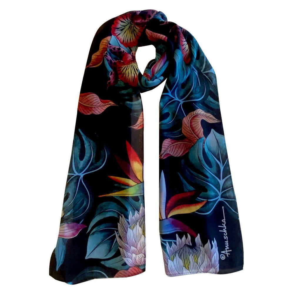 Anuschka Printed Chiffon Scarf - Tropical Bird of Paradise