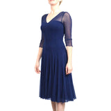MAXIMA  Fit and Flare 3/4 Sleeves Paneled Dress/ Navy: LG