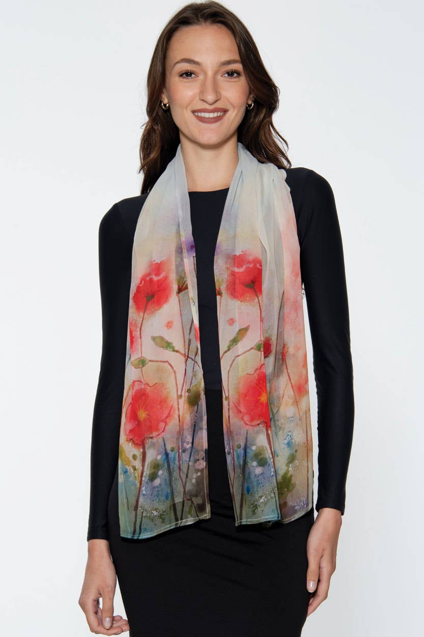 Aloka Scarf: Red Poppies