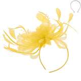 Floral Fascinator Headband w/ Side Loops & Feathers: Yellow