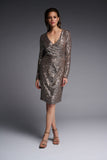 Joseph Ribkoff Sequenced Dress Style 223720 - Silver/Taupe