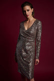 Joseph Ribkoff Sequenced Dress Style 223720 - Silver/Taupe