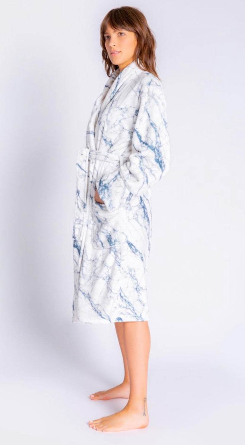 LAST ONE SZ XL - PJ Salvage Luxe Plush Robe Style RZLPR - Ivory Marble