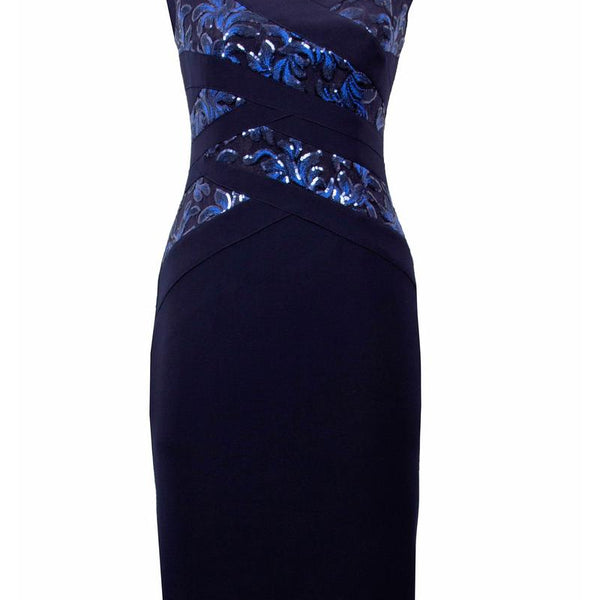 Joseph Ribkoff Serenity Blue/Silver Belted Dress Style 241728