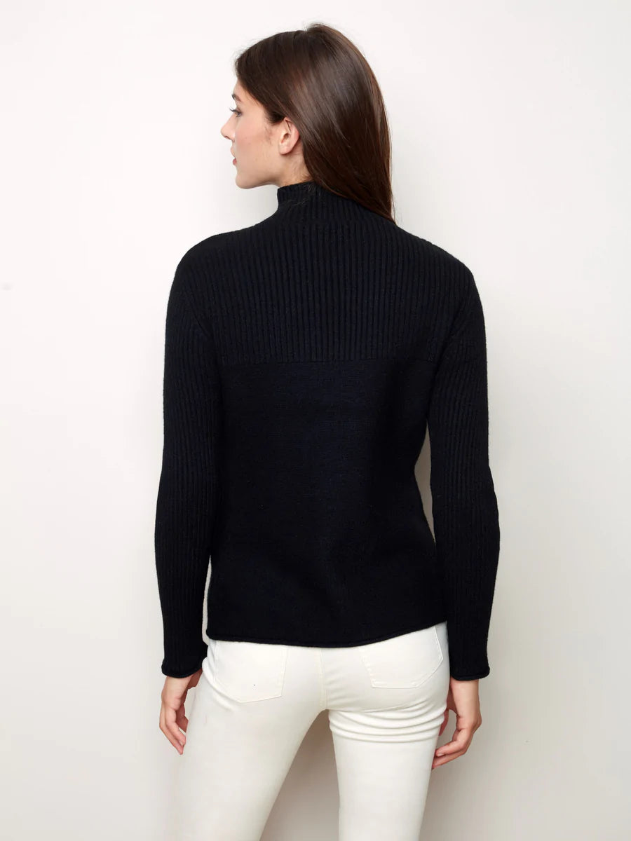 Charlie B. Funnel Neck Sweater C2273RR - Black