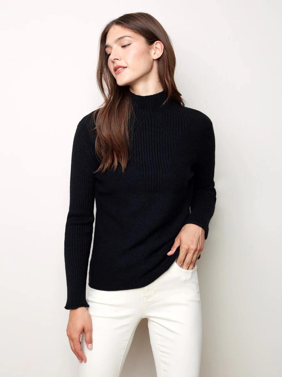 Charlie B. Funnel Neck Sweater C2273RR - Black